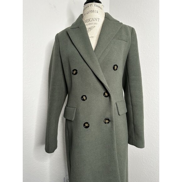 MANGO Double-Breasted Wool Blend Olive Green Women's Midi Coat Size Large - Picture 4 of 10